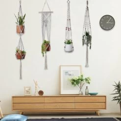 4 Stuks Plantenhangers - Boho Handgeweven Katoen Hangpot Voor Binnen/Buiten - Bloempot Met Kralen - Macramé Touw/Koord Hangplant Houder - Bohemian Wandhanger Decoratie - Verticale Tuin Plant Hanger Bloempothouder Planthanger Wit -Gardena Winkel 1200x1200 1805