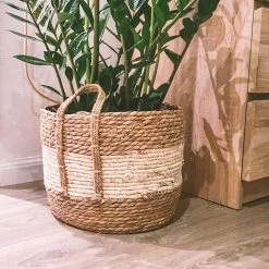 Merkloos Plantenmand 30x22cm Naturel Bruin – Multifunctionele Mand – Handgemaakt – Planten-houder – Planten Accessoires – Planten Mand