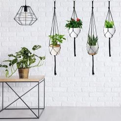 9 Stuks Zwart Macrame Plantenhangers - Boho Handgeweven Katoen Hangpot Voor Binnen/Buiten - Hangende Bloempot Met Kralen - Macramé Touw/Koord Hangplant Houder - Bohemian Wandhanger Decoratie - Plant Hanger - Verticale Tuin Bloempothouder Planthanger -Gardena Winkel 1200x1200 1936