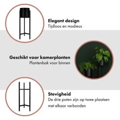 QUVIO Plantenstandaard Binnen - Inclusief Pot - Staande Plantenbak - Metaal - Bloempot - 22 X 22 X 60 Cm - Zwart -Gardena Winkel 1200x1200 1962