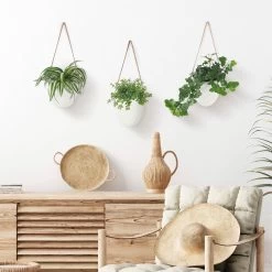 Gadgy Plantenhanger Keramiek - Set Van 3 - Hangpot Van Wit Steen - Hangende Bloempot Plantenpot - Met 3 Verschillende Koorden - 12x11x9.5CM -Gardena Winkel 1200x1200 1984