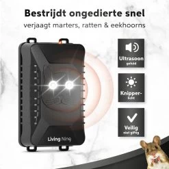 Living Nine Marterverjager - Ongedierteverjager - Muizenverjager & Rattenverjager - Ultrasone & Flitsen - Werkt Op Autoaccu, Batterijen Of Netstroom - Voor Binnen, Buiten En Auto - Marter Verjager - Steenmarter -Gardena Winkel 1200x1200 2096