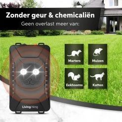 Living Nine Marterverjager - Ongedierteverjager - Muizenverjager & Rattenverjager - Ultrasone & Flitsen - Werkt Op Autoaccu, Batterijen Of Netstroom - Voor Binnen, Buiten En Auto - Marter Verjager - Steenmarter -Gardena Winkel 1200x1200 2098