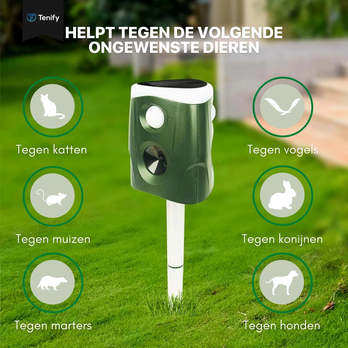 Tenify Ultrasone Kattenverjager - Groot Bereik - 360 Graden - Op Zonneenergie - USB Oplaadbaar - Kattenschrik - Afweermiddel - Ongedierte - Vogel - Dieren - Muizen - Ratten Verjager 3 Tenify Ultrasone Kattenverjager - Groot Bereik - 360 Graden - Op Zonneenergie - USB Oplaadbaar - Kattenschrik - Afweermiddel - Ongedierte - Vogel - Dieren - Muizen - Ratten Verjager - Afbeelding 3