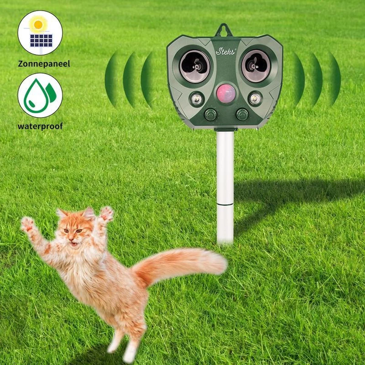 Steks® Ultrasone Kattenverjager - Kattenschrik - Katten Afweermiddel - Zonneenergie - Marterverjager - Op Batterijen - Met Adapter - Tuin - Ongedierte Verjager 1 Steks® Ultrasone Kattenverjager - Kattenschrik - Katten Afweermiddel - Zonneenergie - Marterverjager - Op Batterijen - Met Adapter - Tuin - Ongedierte Verjager