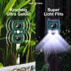 Pest-Tech | Supersonisch Flash Kattenverjager | Met Smart-Modus | Groter Bereik | Betere Frequenties |Kattenschrik | Werkt Op Zonne-energie M/ USB Oplaadkabel -Gardena Winkel 1200x1200 2143