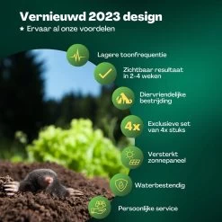 Vulpes Verjager® Mollenverjager - 4 Stuks - Muizenverjager - Mollenbestrijding - Werkt Op Zonne-energie - Waterdicht - Diervriendelijk - Strakke Tuin, Gazon Of Perceel! -Gardena Winkel 1200x1200 2237