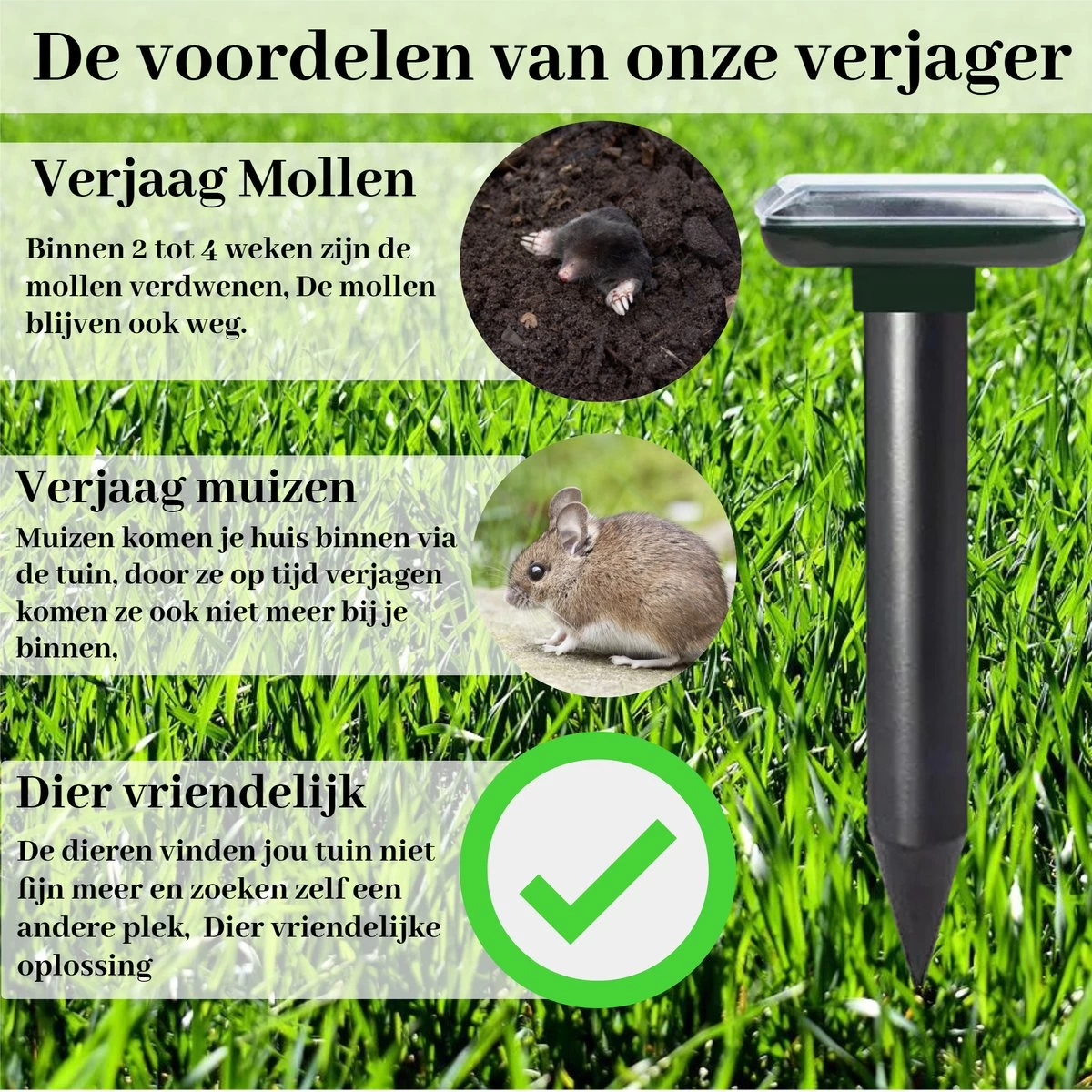 Sedeve Mollenverjager Op Zonne Energie –Mollenverjager – Muizenverjager – Ultrasone-verjager – Bereik Van 150 M2 - Set Van 2 Stuks 3 Sedeve Mollenverjager Op Zonne Energie –Mollenverjager – Muizenverjager – Ultrasone-verjager – Bereik Van 150 M2 - Set Van 2 Stuks - Afbeelding 3