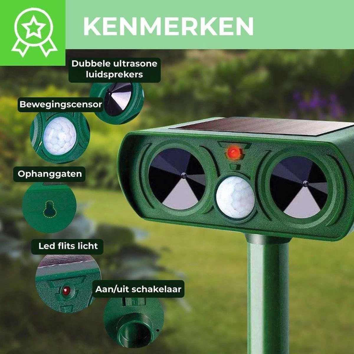 Sparckz Verjager® Ultrasone Kattenverjager Op Zonneenergie - Kattenschrik - Marterverjager - Afweermiddel Voor Vogels, Katten, Muizen, Ongedierte Etc. - Waterdicht - Rond 6 Sparckz Verjager® Ultrasone Kattenverjager Op Zonneenergie - Kattenschrik - Marterverjager - Afweermiddel Voor Vogels, Katten, Muizen, Ongedierte Etc. - Waterdicht - Rond - Afbeelding 6