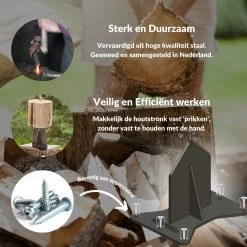 Miseru Houtklover – Geen Bijl Nodig – No Axe - Houtsplijter – Houtkliever – HANDMADE In Holland - Houtklover Voor Aanmaakhout – Metaal -Gardena Winkel 1200x1200 760