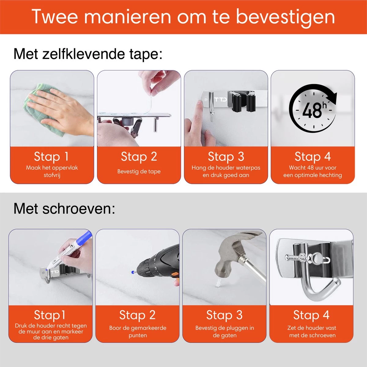 TTD Premium XXL Bezemhouder En Gereedschapsrek - Opslag Van Gereedschap - Opslag Van Schoonmaakspullen - Tuingereedschap - Klussen - RVS - Zwart 3 TTD Premium XXL Bezemhouder En Gereedschapsrek - Opslag Van Gereedschap - Opslag Van Schoonmaakspullen - Tuingereedschap - Klussen - RVS - Zwart - Afbeelding 3