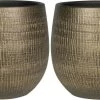 Set Van 2x Stuks Plantenpotten/bloempotten In Een Strakke Modern Design Look Metal Goud Dia 22 Cm En Hoogte 20 Cm
