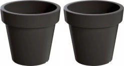 Prosperplast Set Van 2x Stuks Grote Antraciet Bloempotten/plantenpotten 60 Cm - Kunststof - Bloempotten/plantenpotten Voor Binnen En Buiten