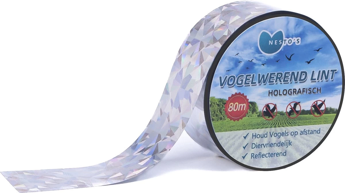 Nesto’s® Professionele Vogel Afschrik Lint - 80 Meter - Holografische Vogelverschrikker Voor Duiven - Diervriendelijke Vogelverjager - Vogel Afschrik Lint - Duivenverjager - Anti Vogels - Afschriktape - Reigerverjager - Reigerverschrikker 4 Nesto’s® Professionele Vogel Afschrik Lint - 80 Meter - Holografische Vogelverschrikker Voor Duiven - Diervriendelijke Vogelverjager - Vogel Afschrik Lint - Duivenverjager - Anti Vogels - Afschriktape - Reigerverjager - Reigerverschrikker - Afbeelding 4