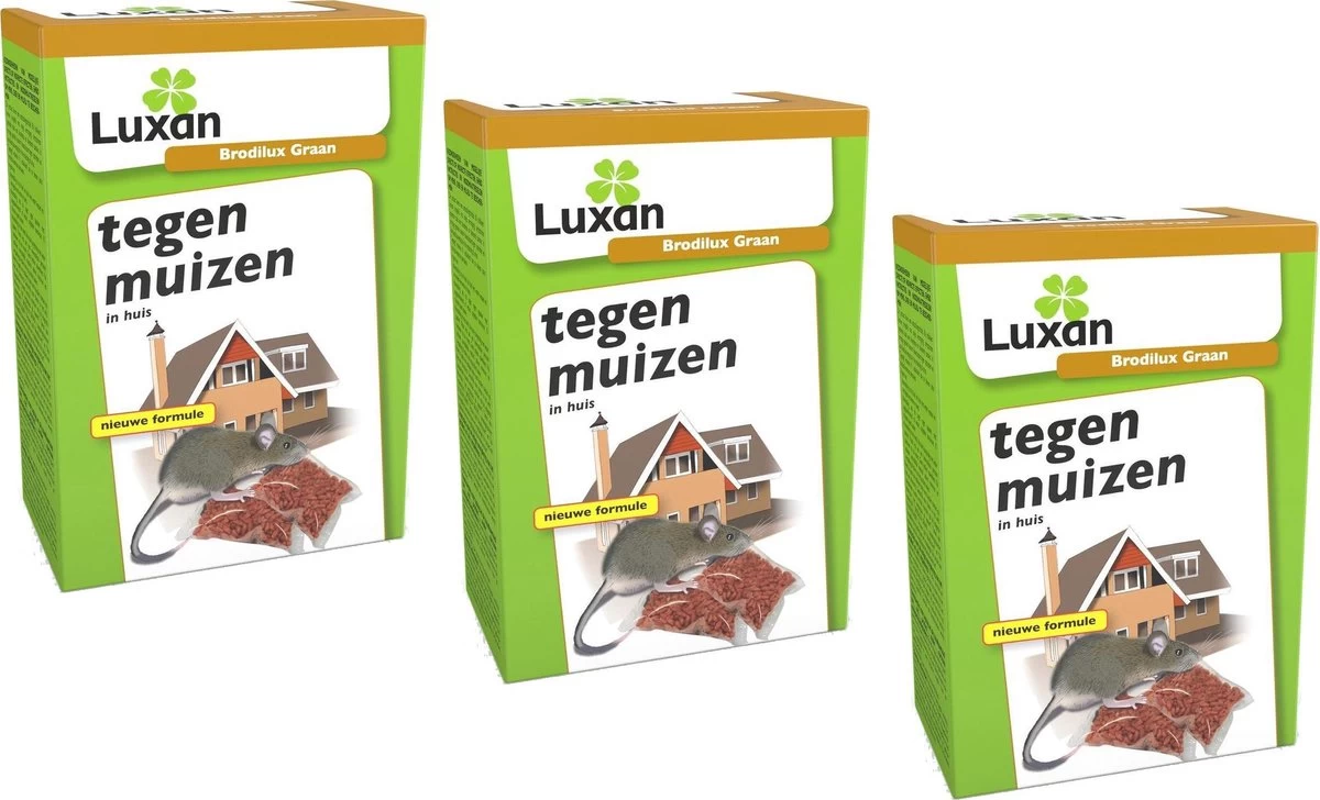 VOORDEEL PAK: Luxan Brodilux Graan Muizengif (3x 50gram) - Tegen Muizen In Huis - Muizengif Korrels - Muizengif Met Snelle Werking 1 VOORDEEL PAK: Luxan Brodilux Graan Muizengif (3x 50gram) - Tegen Muizen In Huis - Muizengif Korrels - Muizengif Met Snelle Werking