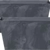 Prosperplast Set Van 2x Stuks Kunststof Bloembakken/plantenbakken Rechthoek Betonlook 40 Cm Antraciet Grijs - Bloempotten Voor Binnen En Buiten