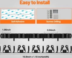BOTC Bezemhouder - 5 Houders 6 Haken - Gereedschapshouder - Zeflklevend - Bezem Ophangsysteem - Ophanghaken - Tuingereedschap -Gardena Winkel 1200x966 1