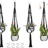4 Stuks Zwarte Macrame Plantenhangers - Boho Handgeweven Katoen Hangpot Voor Binnen/Buiten - Hangende Bloempot Met Kralen - Macramé Touw/Koord Hangplant Houder - Bohemian Wandhanger Decoratie - Plant Hanger - Verticale Tuin Bloempothouder Planthanger