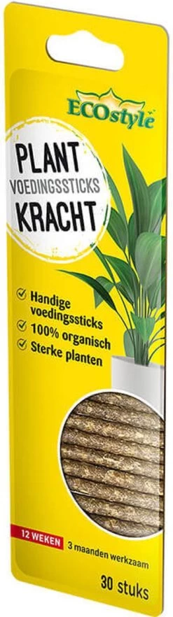 ECOstyle PlantKracht Voedingssticks - Sterke En Weerbare Potplanten - 100% Organische Planten - 120 Dagen Voeding - 30 Stuks