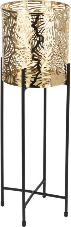 Set Van 2x Stuks Plantenpotten Goud Op Metalen Standaard 35 Cm En 45 Cm Hoogte -Gardena Winkel 379x1200