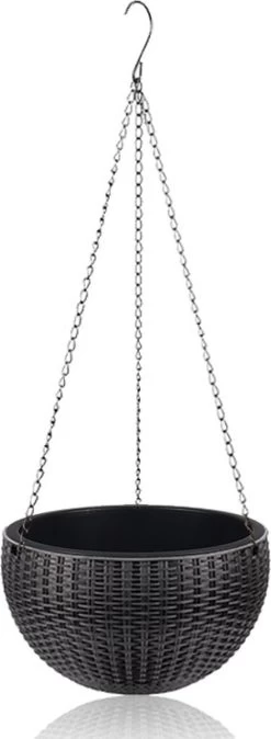 Hangpot Kunststof – Bloempot Hangend – Binnen & Buiten- Plantenhanger –Incl. Afvoerstop – 26 Cm - Zwart