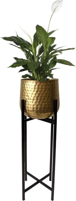 Merkloos Bloempot Op Standaard Goud - Gouden Bloempot - Metaal - 74cm -Gardena Winkel 456x1200 2