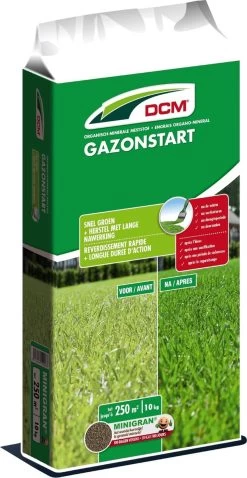 DCM Gazonstart - Gazonmest - Herstelt En Geeft Diepgroene Kleur - Gazonmeststof Met MINIGRAN® Technology - 250m2 - 10 Kg