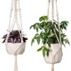 Plantenhanger - Plantenhanger Macrame - Set Van 2 - Wit - Knopen - Luxe Gevlochten Touw - Met Ophang Haken - Fienosa