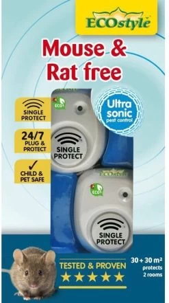 ECOstyle Mouse & Rat Free Tegen Muizen En Ratten - Ecologisch, Vriendelijk & Hyienisch - Veilig Voor Kinderen En Huisdieren - 30 + 30 M² - Voor 2 Kamers -Gardena Winkel 672x1200 2