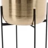 Merkloos Luxe Plantenpot/bloempot Goud Van 22 X 22 Cm Op Een Zwarte Metalen Standaard Met Een Hoogte Van 36 Cm