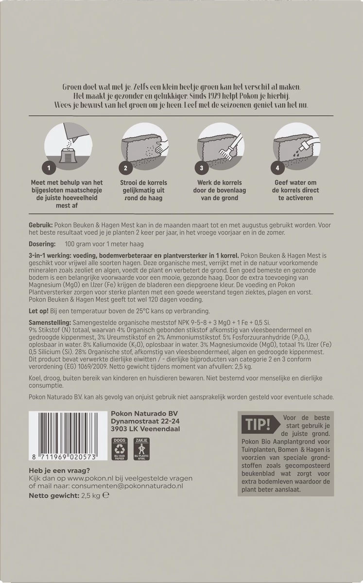 Pokon Beuken & Hagen Mest - 2,5kg - Meststof - 3-in-1 Werking 8 Pokon Beuken & Hagen Mest - 2,5kg - Meststof - 3-in-1 Werking - Afbeelding 8