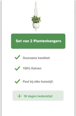Merkloos Plantenhanger Macramé - Luxe Gevlochten Touw Katoen - 2 Stuks - Plantenpot Ophangen -Gardena Winkel 786x1200 6