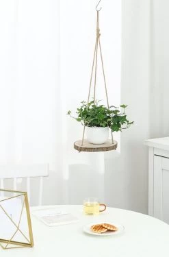 Set Van 2 Boomstam Rond Wandrek Plantenhangers - Boho Jute Houten Plantenrek - Hangpot Voor Binnen/Buiten - Hangende Bloempot Plank - Hangplant Houder - Bohemian Macrame Stijl Wandhanger - Hangplank Plant Hanger - Planthanger - Ø Rond 25-20cm -Gardena Winkel 790x1200 4