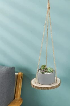 Set Van 2 Boomstam Rond Wandrek Plantenhangers - Boho Jute Houten Plantenrek - Hangpot Voor Binnen/Buiten - Hangende Bloempot Plank - Hangplant Houder - Bohemian Macrame Stijl Wandhanger - Hangplank Plant Hanger - Planthanger - Ø Rond 25-20cm -Gardena Winkel 800x1200 160