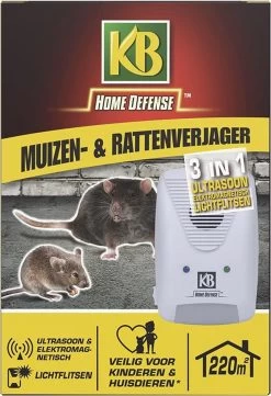KB Home Defense Ratten- En Muizenverjager - Elektromagnetisch / Ultrasoon / Lichtflits - 220m2 Bereik - Diervriendelijk - Ongedierte Verjager