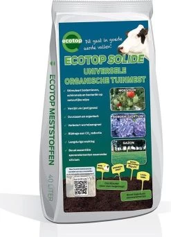 Ecotop Solide (Organisch / Tuinmest / Universeel). Meststof Op Basis Van Koemest Met Natuurlijke Toevoeging Van Wormenmest, Lavameel En Micro-organismen. Zak Ca. 40L.