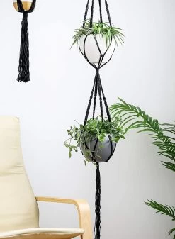 4 Stuks Luxe Macrame Plantenhangers - Boho Handgeweven Katoen Hangpot Voor Binnen/Buiten - Hangende Bloempot Met Kralen - Macramé Touw/Koord Hangplant Houder - Bohemian Wandhanger Decoratie - Plant Hanger - Verticale Tuin Bloempothouder Planthanger -Gardena Winkel 880x1200 9