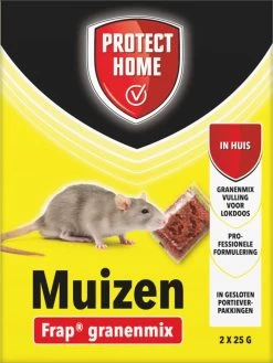 Protect Home Frap Granenmix Tegen Muizen - 2 X 25 Gram - Muis Bestrijdingsmiddel - Lokaas Muizenkorrels Voor Huismuizen - Professionele Formulering - In Portieverpakking