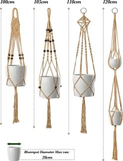 4 Stuks Luxe Jute Plantenhangers - Boho Handgeweven Katoen Hangpot Voor Binnen/Buiten - Hangende Bloempot Met Kralen - Macramé Touw/Koord Hangplant Houder - Bohemian Wandhanger Decoratie - Plant Hanger - Verticale Tuin Bloempothouder Planthanger -Gardena Winkel 913x1200 3