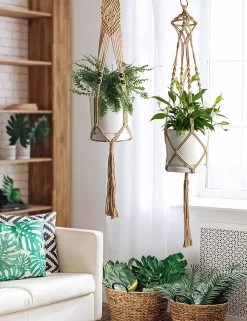 5 Stuks Jute Macrame Plantenhangers - Boho Handgeweven Katoen Hangpot Voor Binnen/Buiten - Hangende Bloempot Met Kralen - Macramé Touw/Koord Hangplant Houder - Bohemian Wandhanger Decoratie - Plant Hanger - Verticale Tuin Bloempothouder Planthanger -Gardena Winkel 923x1200 7