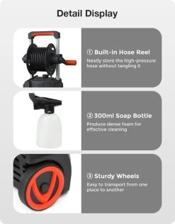 Merkloos Home Hogedrukreiniger - 2100W - 165 Bar - Met Verstelbare Nozzles Slanghaspel 5m Netsnoer 10m Slang - Voor Reiniging Huis Auto Tuin -Gardena Winkel 939x1200