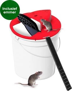 Olenka - Diervriendelijke Muizenval - Rattenval - Muizenverjager - Inclusief Emmer - Voor Binnen En Buiten - Verbeterd Model 2023 - Inclusief E-Book - Rood